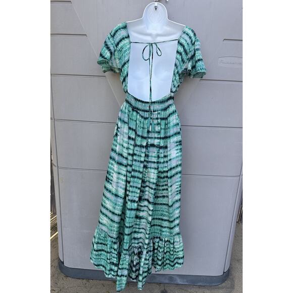 Y2K Tie Dye Print Silk Open Back Midi Dress Babydoll Whimsical Sundress Sz S - Picture 5 of 10